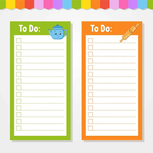 To do list for kids Empty template The rectangular shape Isolated color vector illustration Funny character cartoon style