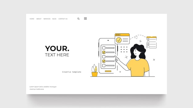 To do list landing page Woman with Check list on mobile screen Online app for time management
