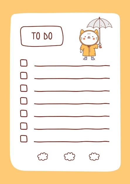 To do list template decorated by kawaii cat Cute design of schedule daily planner or checklist