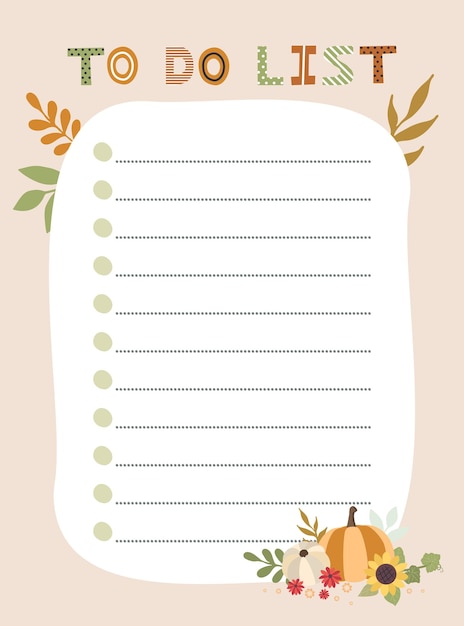 To do list template Vector illustration with autumn elements for planner Cute and trendy