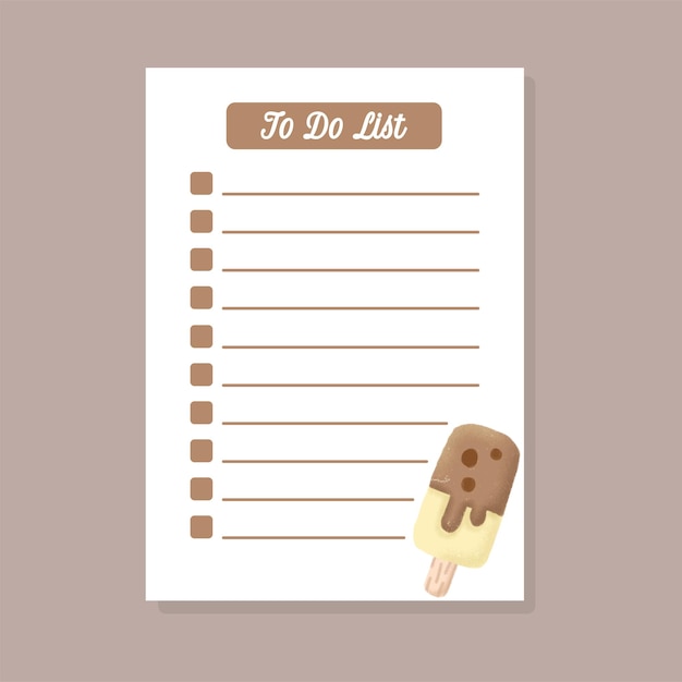 Vector to do list template with cute pop sicle hand drwan