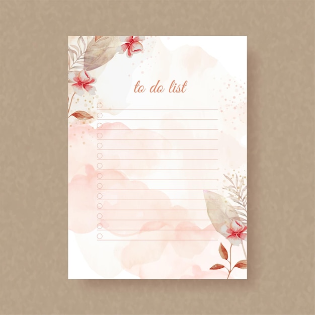 To do list with autumn florals watercolor background