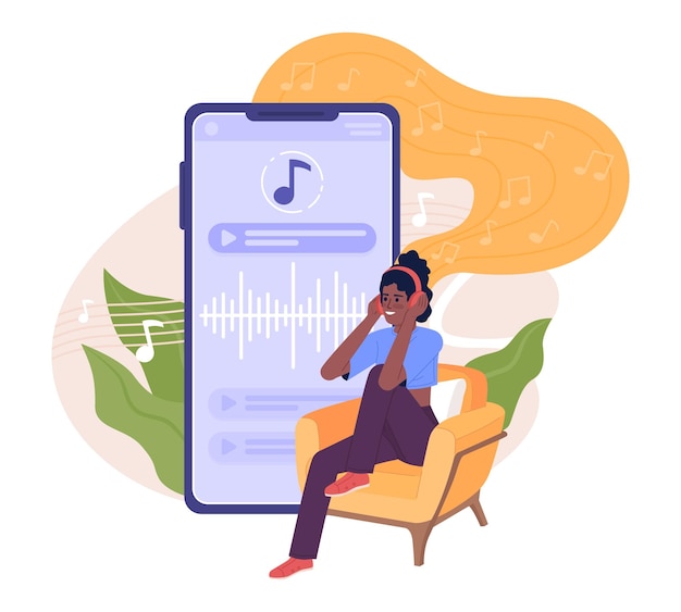 Listening to music online flat concept vector spot illustration