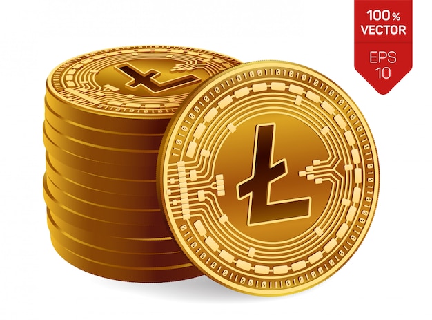 Litecoin. Stack of golden coins with Litecoin isolated. Cryptocurrency.