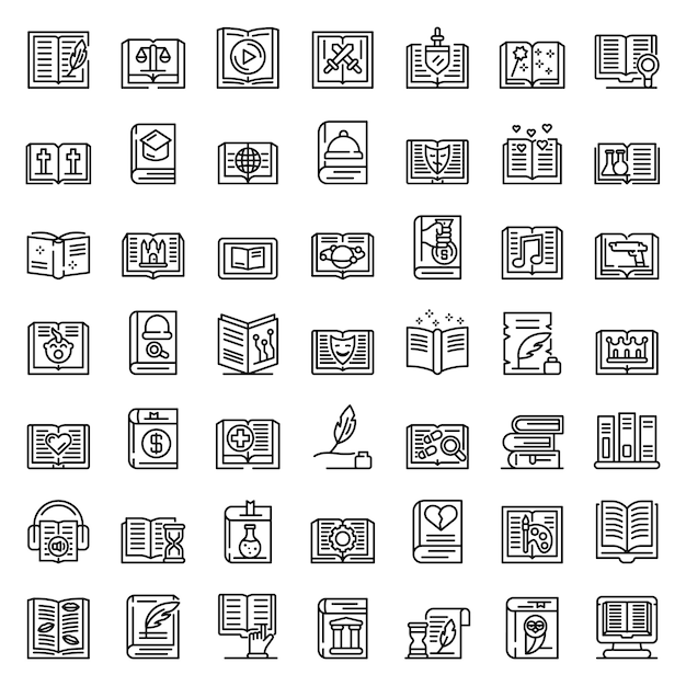 Literary genres icons set, outline style