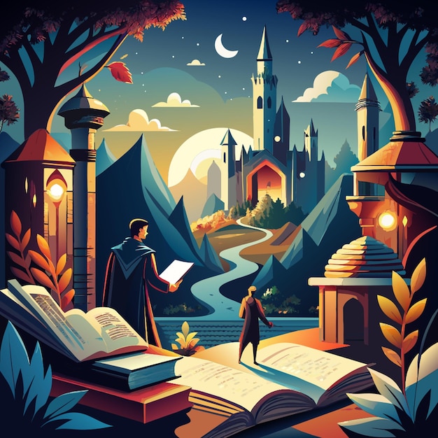 Vector literature course writer fantasy vector illustration flat 2