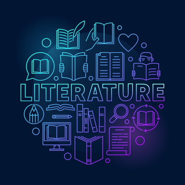 Literature vector round concept colored outline illustration or banner