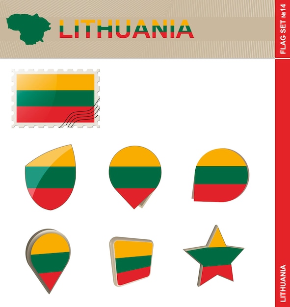 Lithuania Flag Set Flag Set 14 Vector