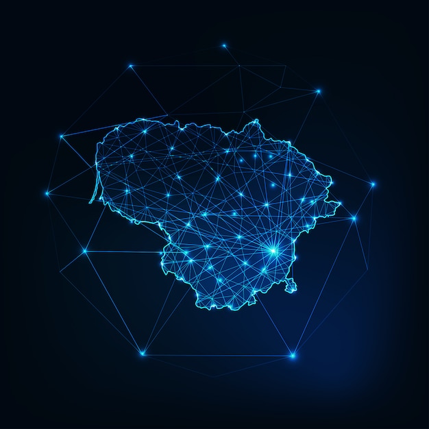 Lithuania map outline with stars and lines abstract framework. Communication, connection concept.