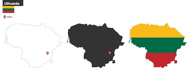 Lithuania political map with capital city Vilnius national flag and borders European country