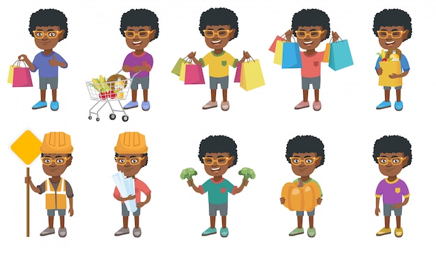 Little african boy character set