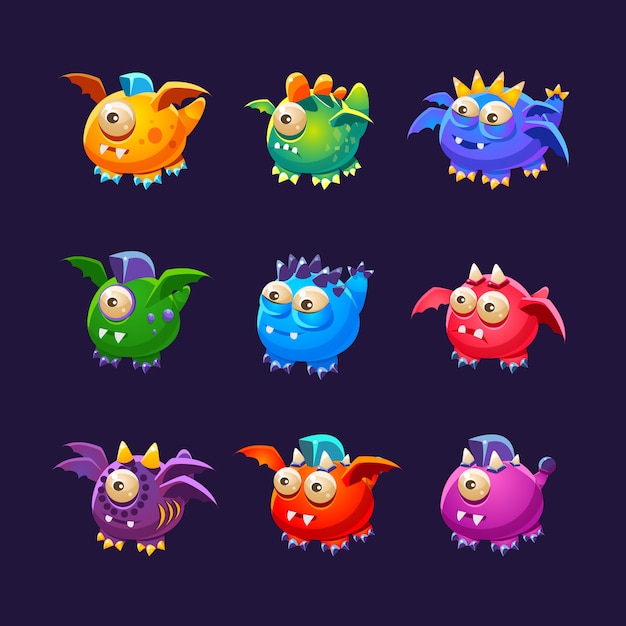 Little Alien Monsters With And Without Wings Set