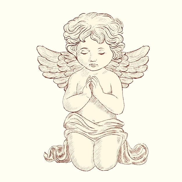 Little angel cupid vector, praying, thinking or sad angel.