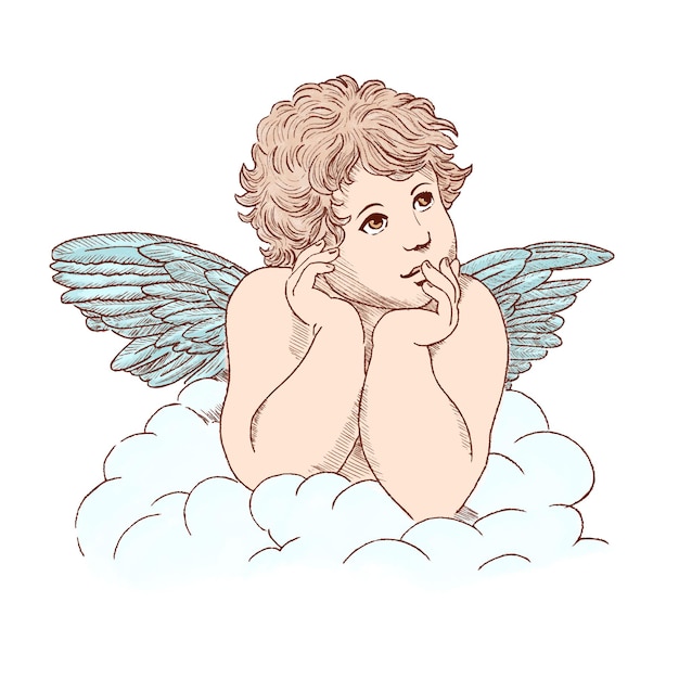 Little angel cupid vector, praying, thinking or sad angel.