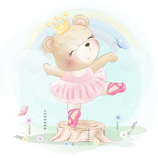 Little bear is dancing ballet