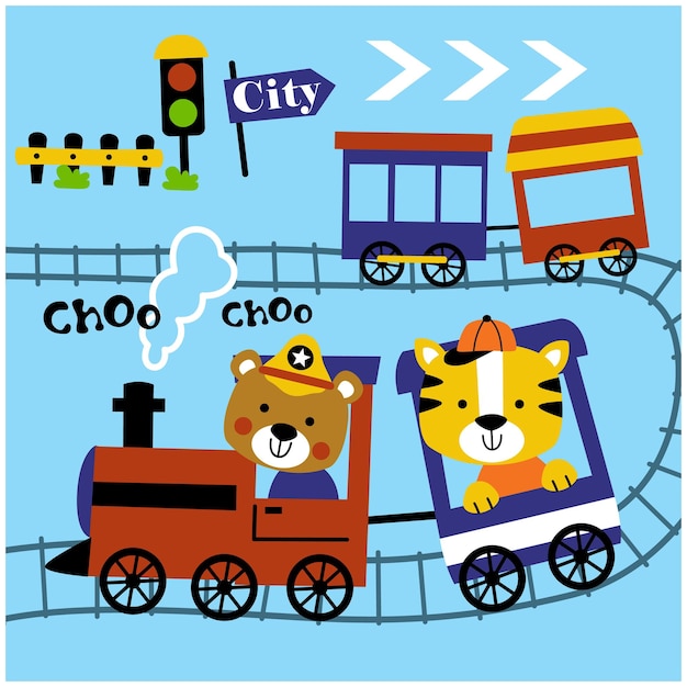 a little bear and tiger in the train funny cartoon