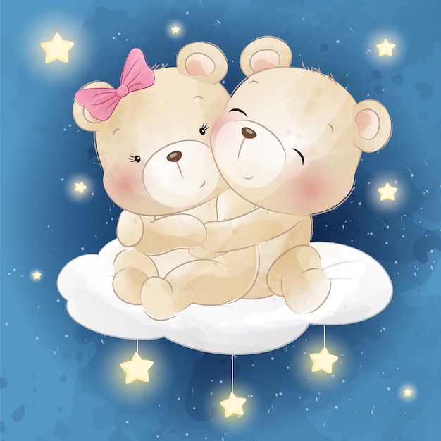 Little bears sitting in a cloud