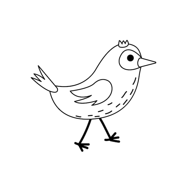 Little bird Coloring page Black and white bird Vector