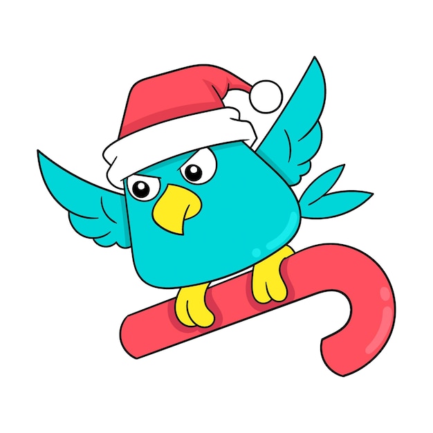 Little bird flies with candy cane to deliver doodle icon image kawaii