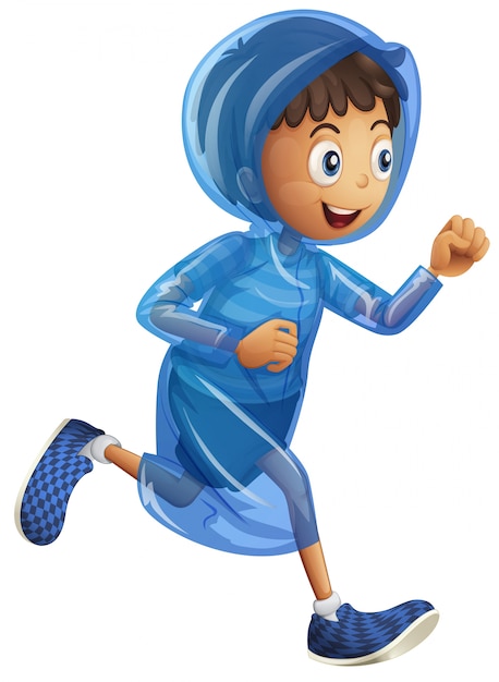 Vector little boy in blue raincoat