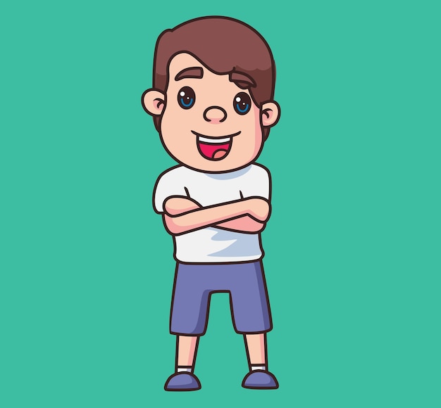 Little boy crossed arms cartoon illustration