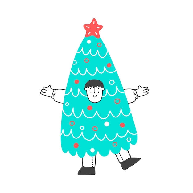 Little boy disguised as a Christmas tree