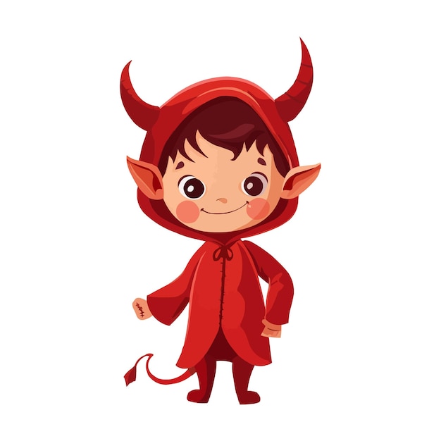 Vector little boy in halloween red devil costume isolated on white background