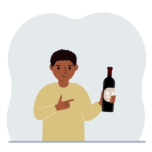 A little boy holds a bottle of wine in her hand The concept of alcohol abuse alcohol addiction by minors