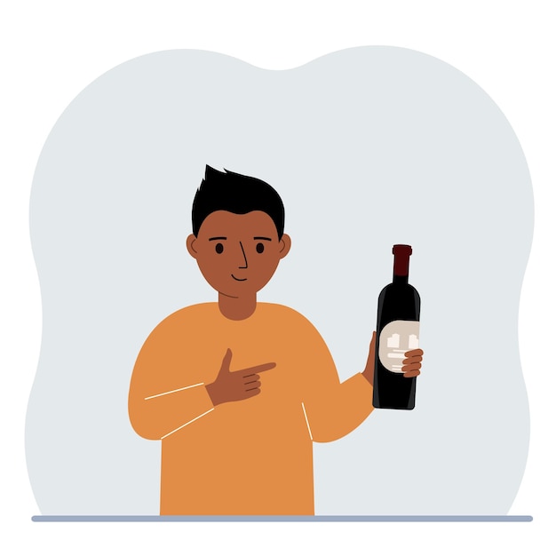 Vector a little boy holds a bottle of wine in her hand the concept of alcohol abuse alcohol addiction by minors