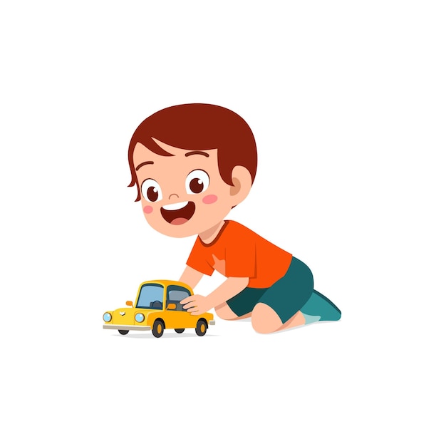 Little boy play with small toy car