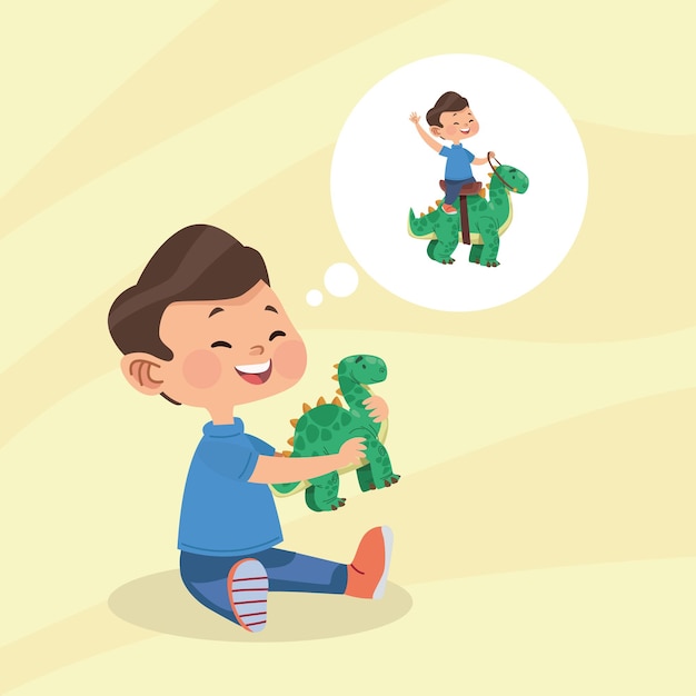 Little boy playing with dino