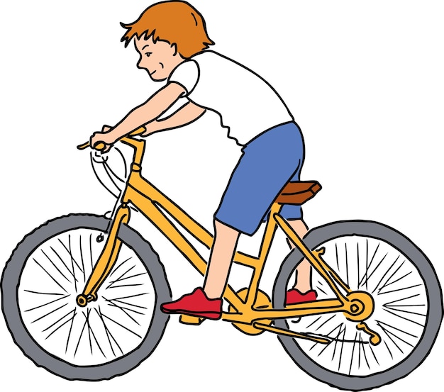 A little boy rides a bicycle