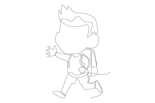 A little boy running return from school line art