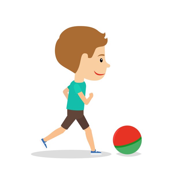 Vector little boy running with ball