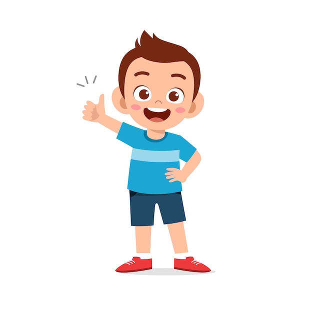 Little boy show agreement with thumb up hand gesture