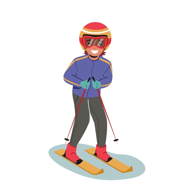 Little Boy Skiing Outdoors Leisure Winter Sports Activity Isolated on White Background Child Wear Costume and Goggles