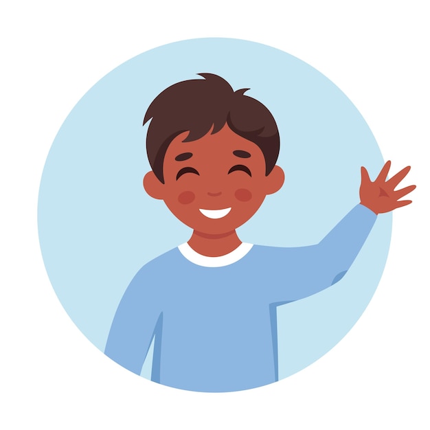 Little boy smiling and waving hand Little boy portrait in circular shape Elementary school student