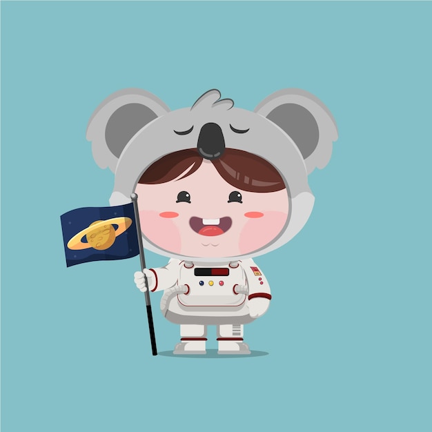 A little boy wearing astronaut koala costume