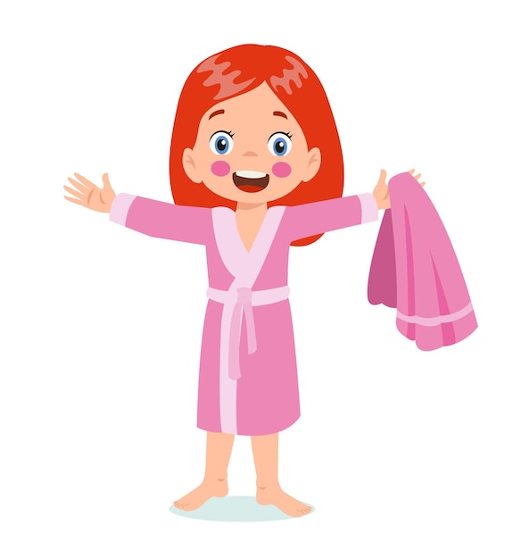 Little boy wearing bathrobe standing with towel vector image