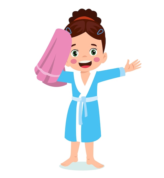 Little boy wearing bathrobe standing with towel vector image