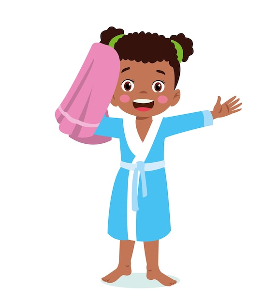 Little boy wearing bathrobe standing with towel vector image