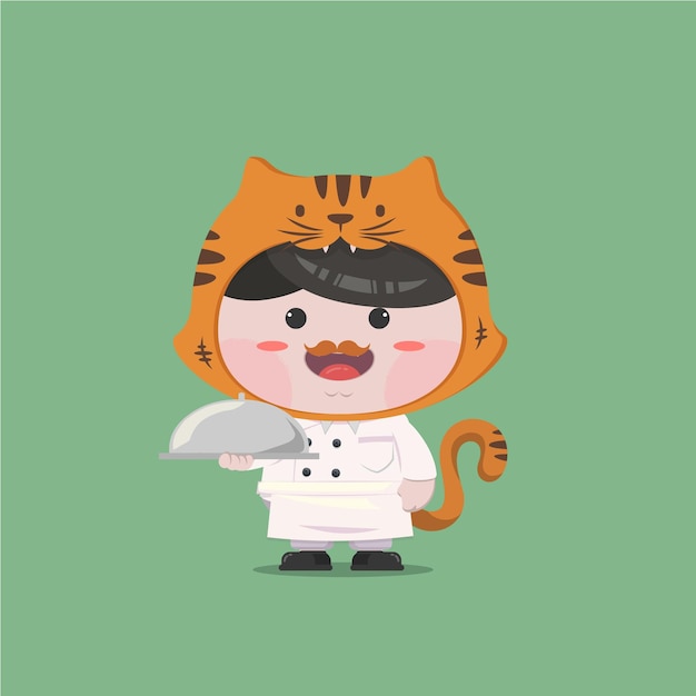 A little boy wearing chef cat costume