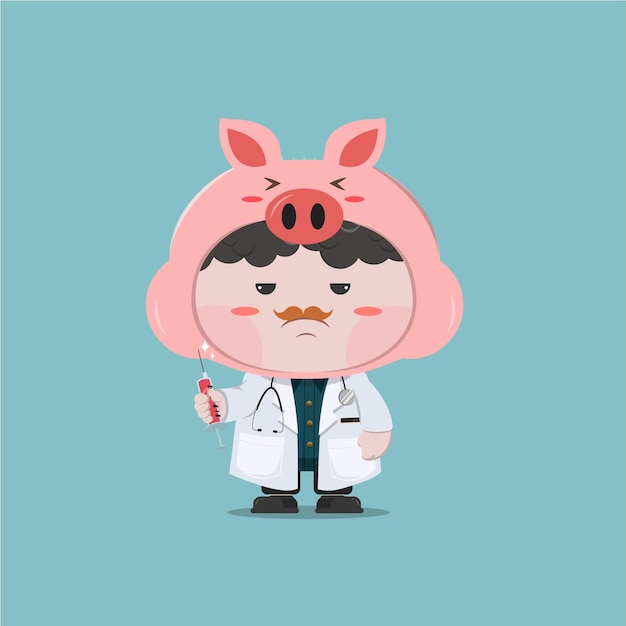 A little boy wearing doctor pig costume