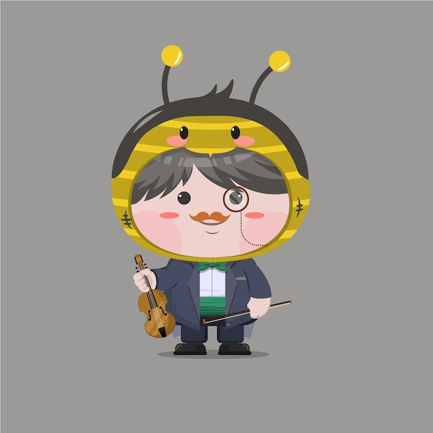 A little boy wearing musician bee costume