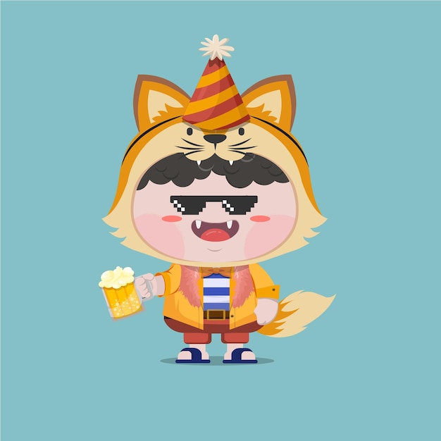 A little boy wearing party fox costume