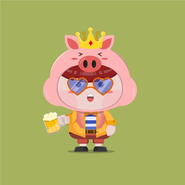 A little boy wearing party pig costume