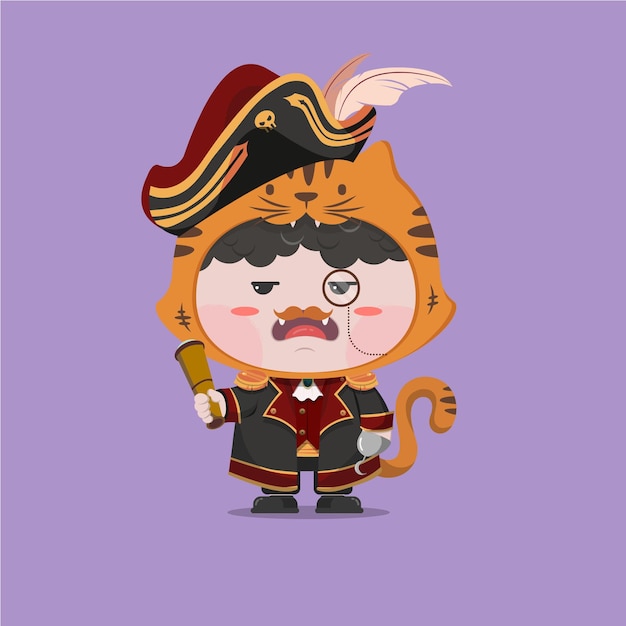 A little boy wearing pirate cat costume