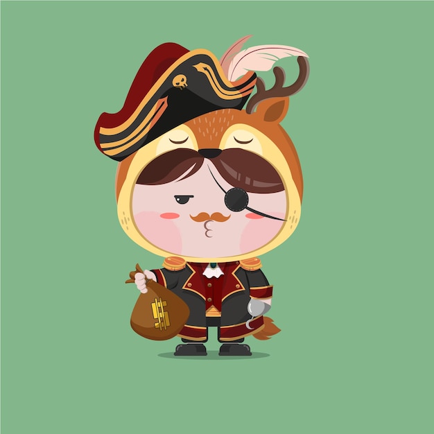 A little boy wearing pirate deer costume