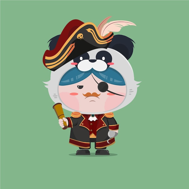 A little boy wearing pirate panda costume