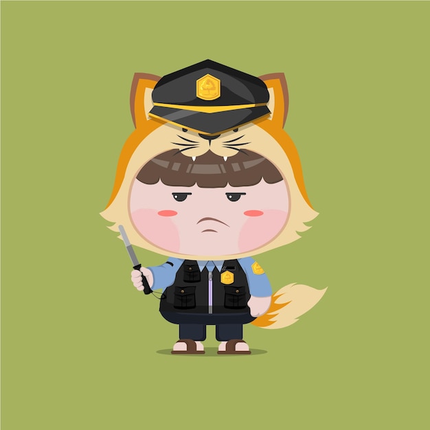 A little boy wearing police fox costume